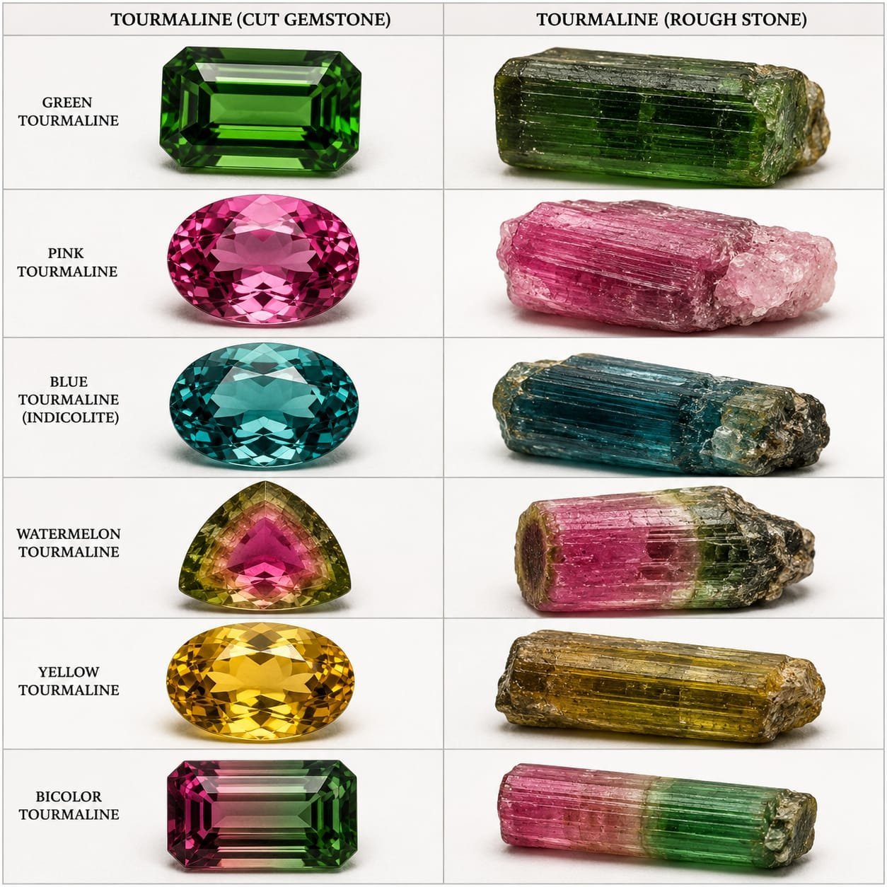 Tourmaline cut and rough stones
